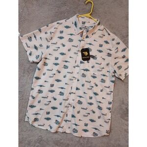 NEW Burlebo Shirt Mens Large Performance Stretch Boating USA Flag White Blue NWT